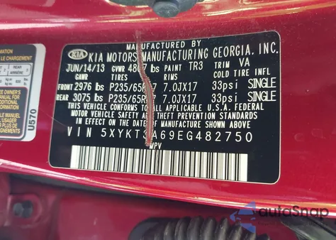 2014 Kia Sorento Lx из США, поврежденный, VIN 5XYKT3A69EG482750